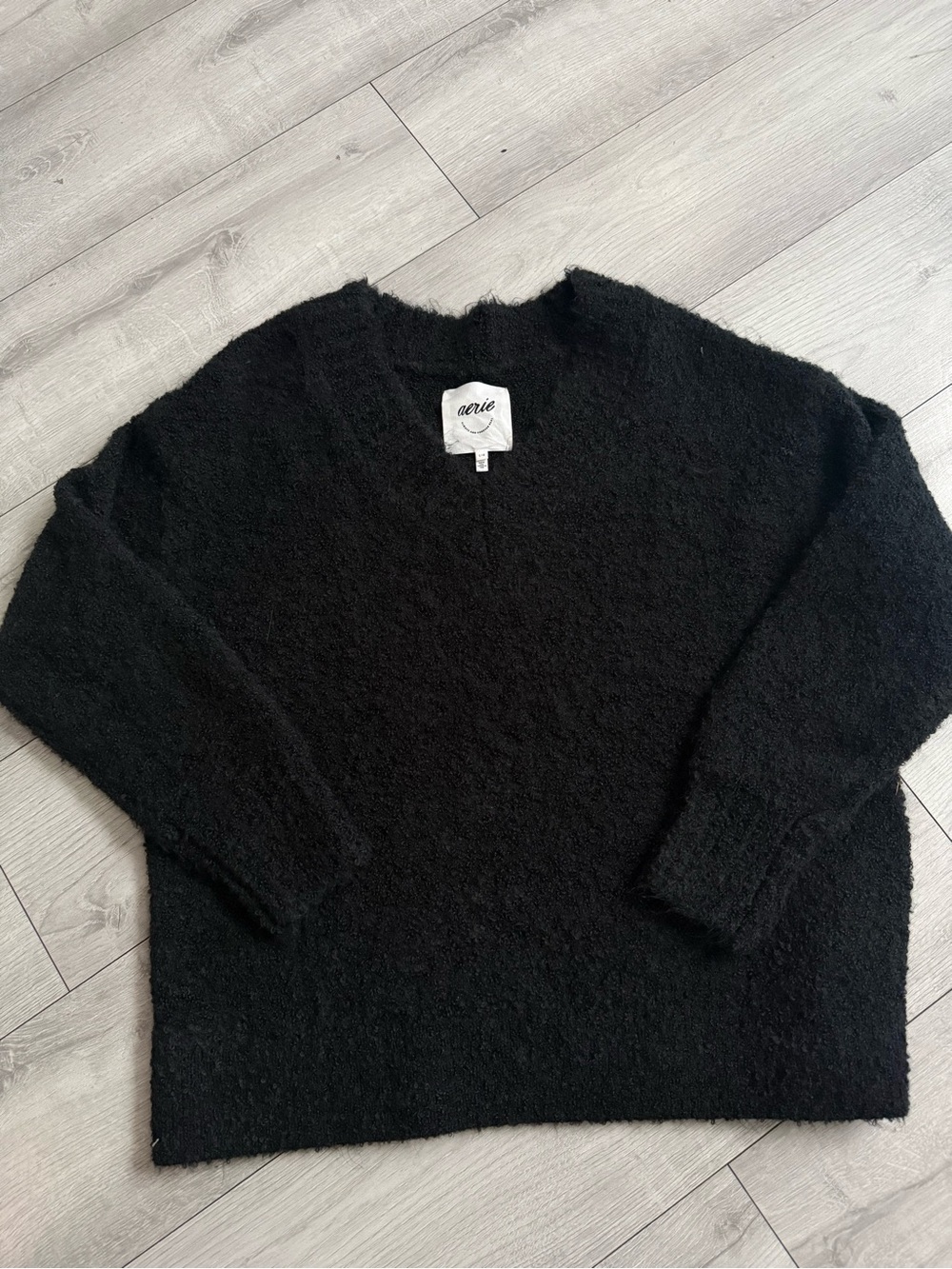 aerie Black Fuzzy V-Neck Sweater